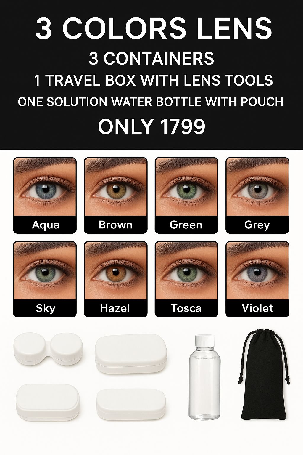 Premium Color Contact Lenses – Natural Looking Eye Lenses | Pack Of Three